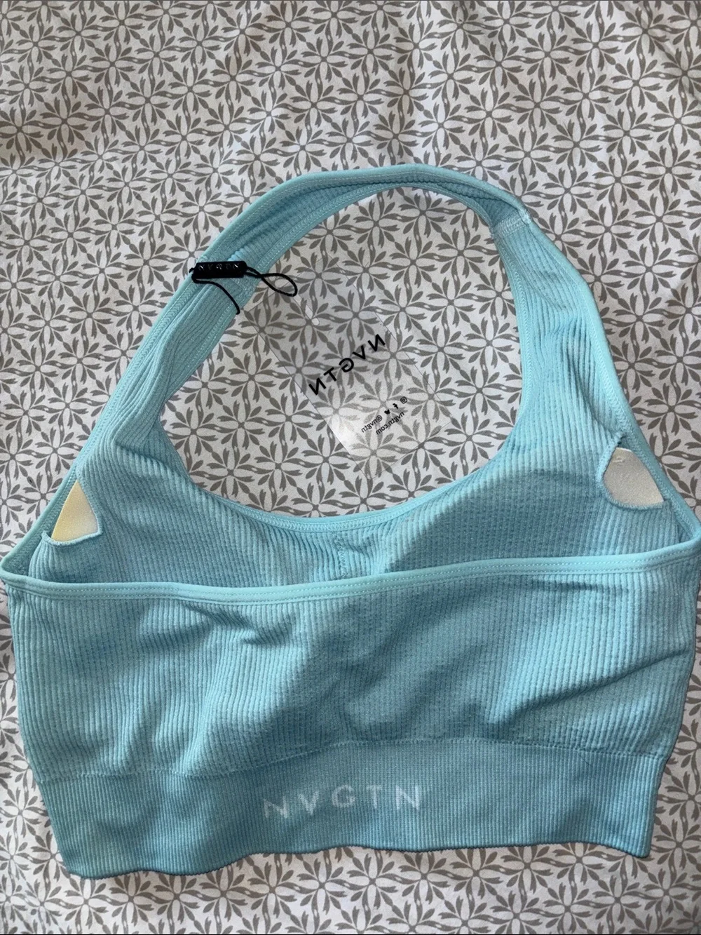 NVGTN Sky Blue Ribbed Halter Sports Bra